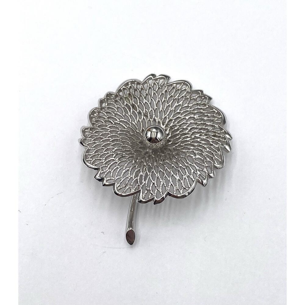 MONET Brooch Filigree Flower SilverTone Pin Vintage Estate